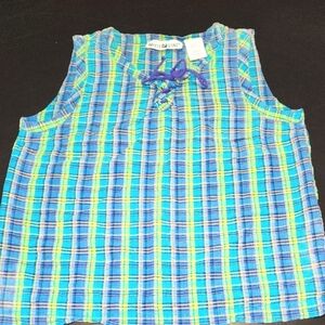 White Stag Blue and Green Plaid Blouse Sleeveless Sz M